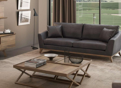 Grauer Kunstleder Dreisitzer Wohnzimmersofa Moderne Couch Stil Möbel